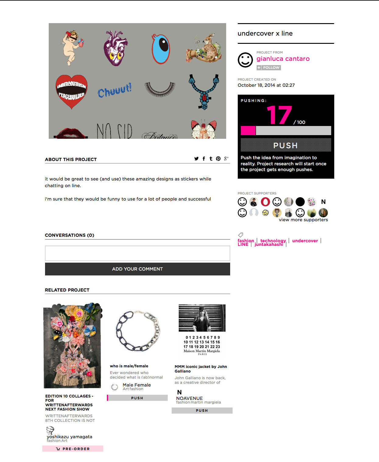 NOAVENUE project page for Undercover x LINE