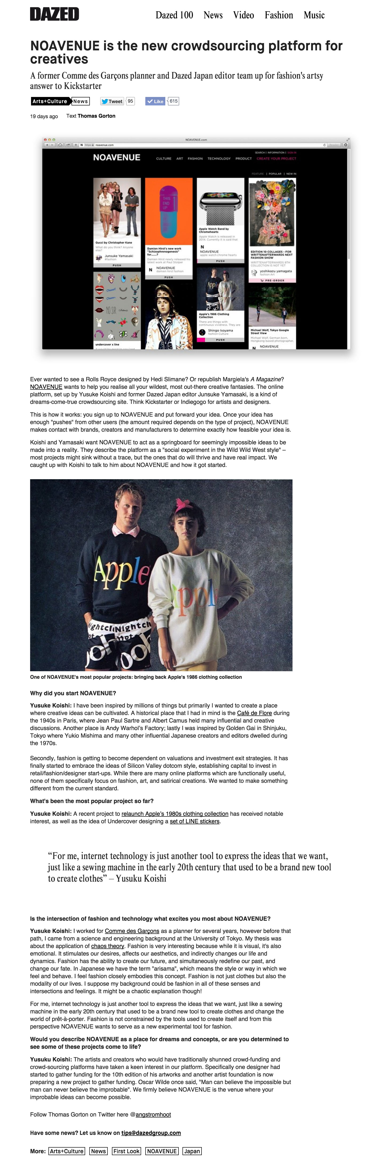 DAZED article on NOAVENUE